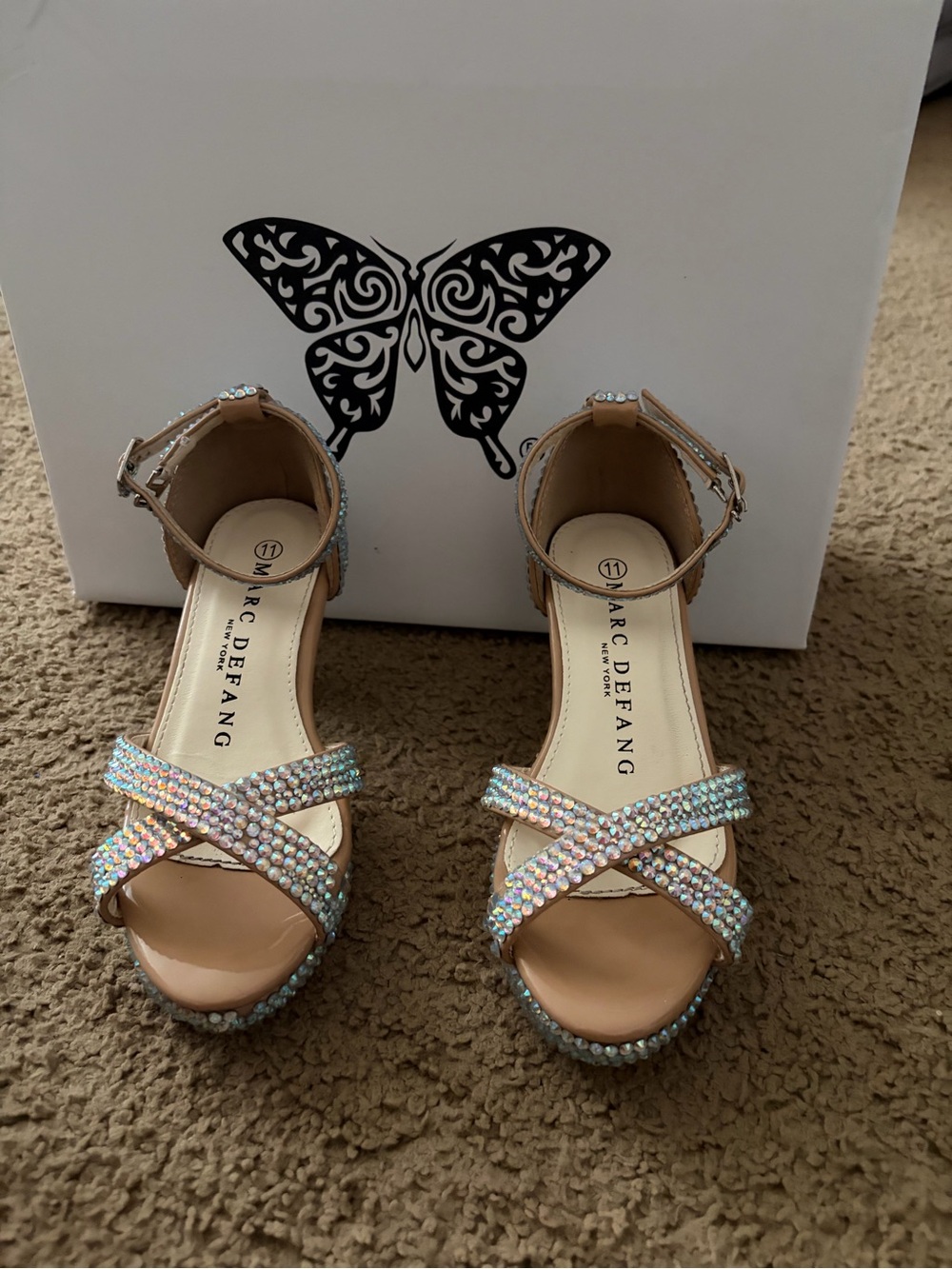 Marc Defang Girls' Nude Crystal Cross-Strap Dress Shoes